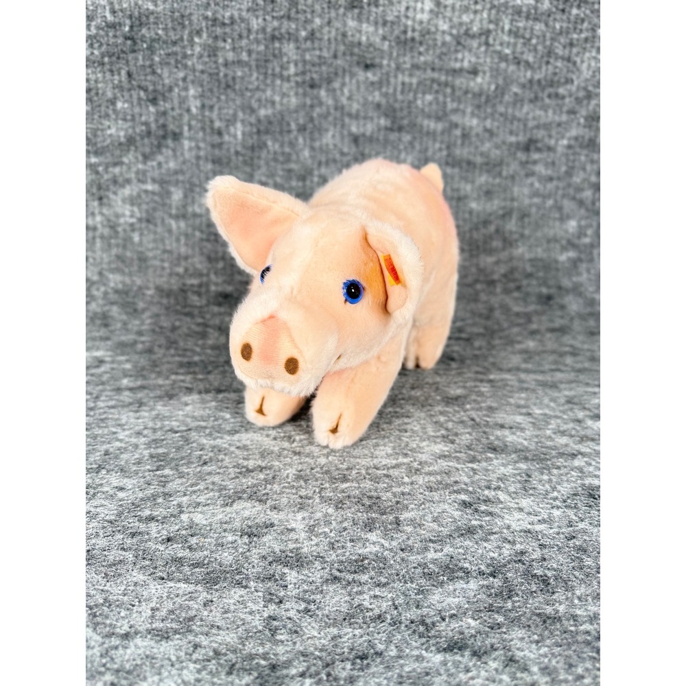 Steiff Mopsy Pig Plush Pink Stuffed Animal Blue Eyes Germany Yellow Tag 0500/20